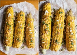 Кукурудза з кінзою і адигейський сиром.